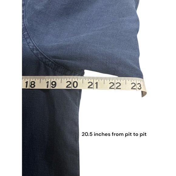 Womens Button-Down Collared Tunic Dress Dark Blue Long Sleeve Casual 100% Linen - Picture 9 of 10